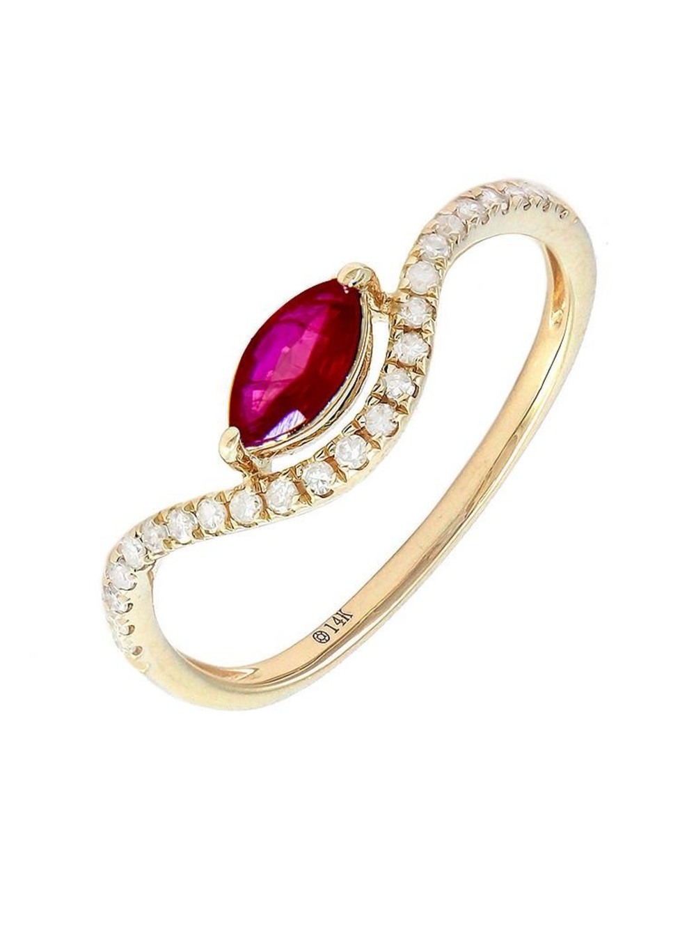 14K Real Yellow Gold Marquise Prong Ruby & Diamond Ring 6.5"